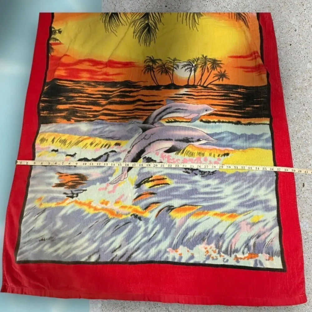 Vibrant Dolphin and Tropical Sunset Beach Towel